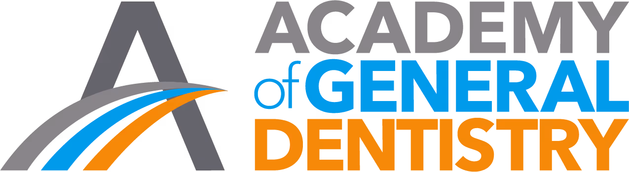 Logo reading Academy of General Dentistry with stylized A and blue and orange swoosh lines.