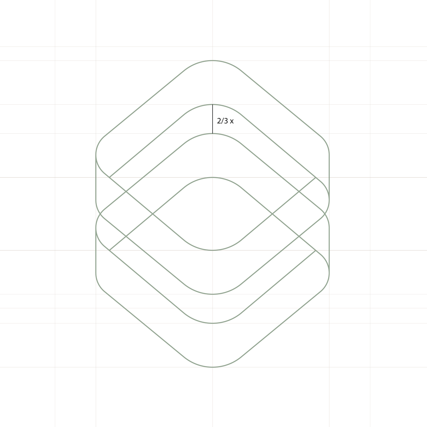 Construcción modular del isotipo de Ananda Analytics Lab mediante la repetición de formas entrelazadas, mostrando su comportamiento como sistema geométrico y celular.