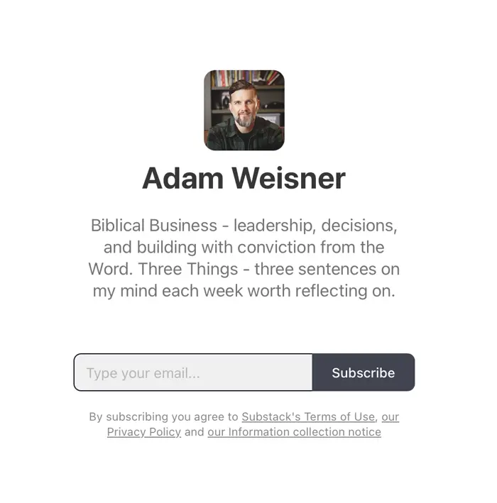 Adam Weisner Substack signup preview
