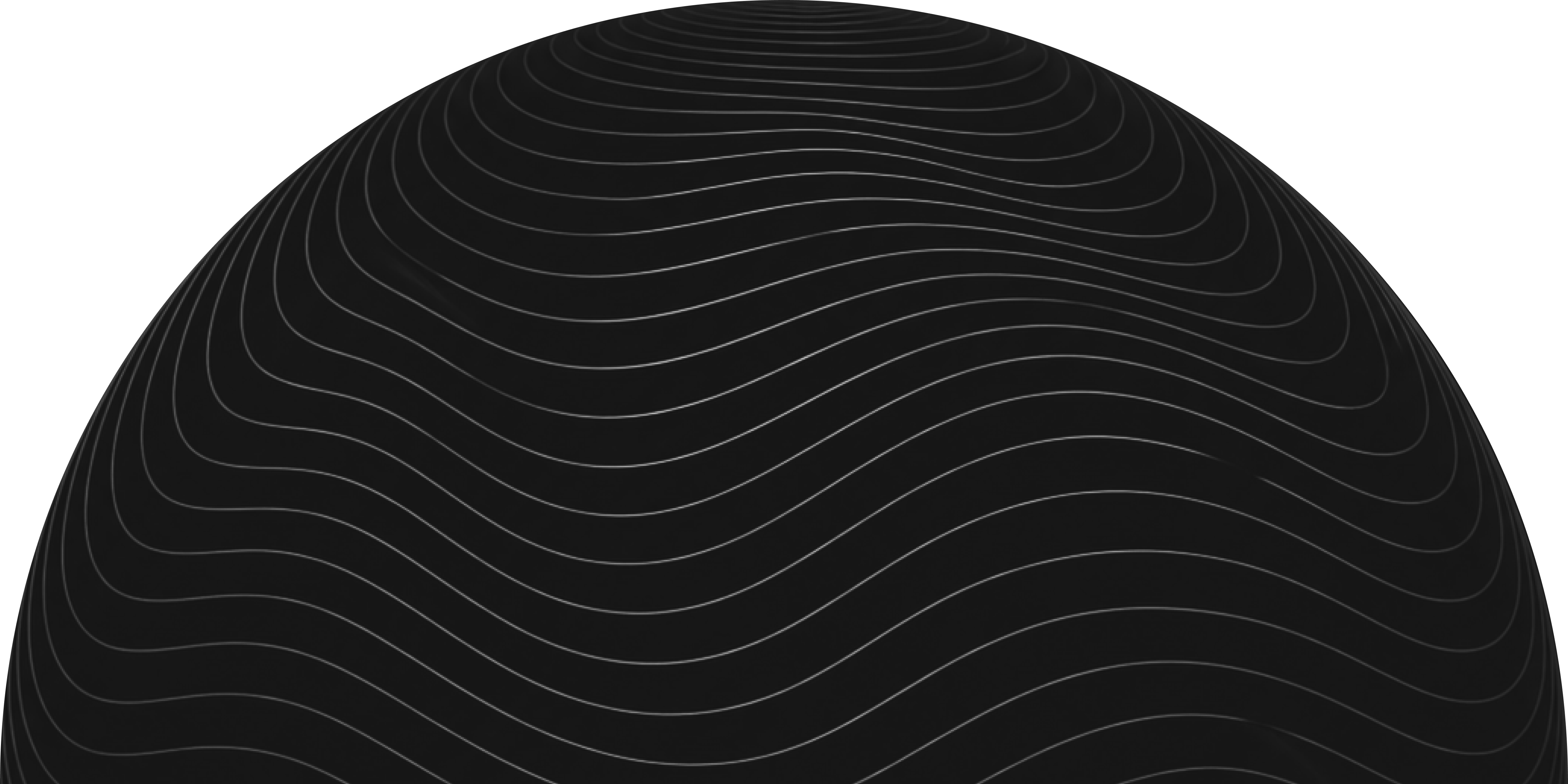 Black sphere with evenly spaced silver wavy contour lines forming a concentric pattern.