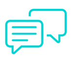 Two overlapping blue chat message bubbles with three lines representing text in the front bubble.