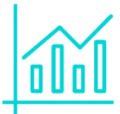 Blue line graph with an upward trend and four vertical bars on axes.