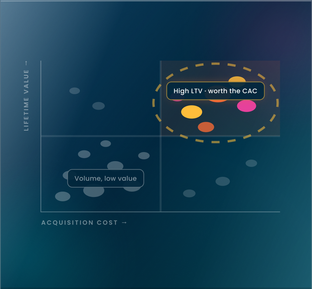 Performance marketing dashboard showing customer acquisition insights
