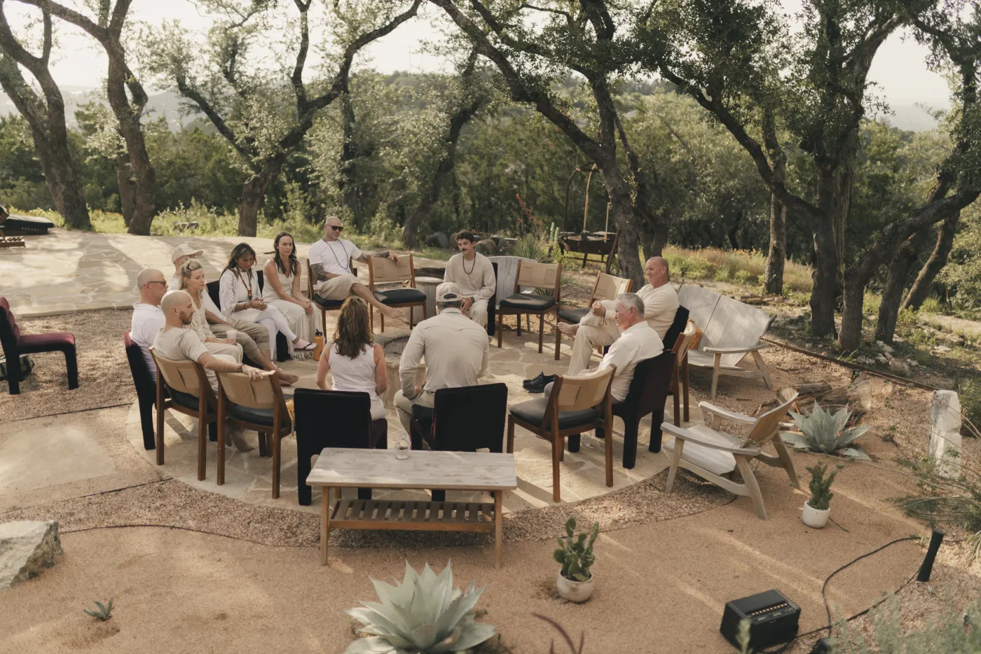 Participants gathered in an outdoor circle at our sanctuary in the Texas Hill Country