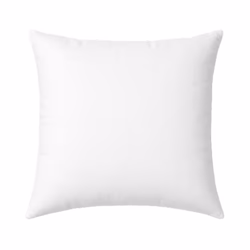 Plain white square pillow with a smooth fabric texture on a white background.