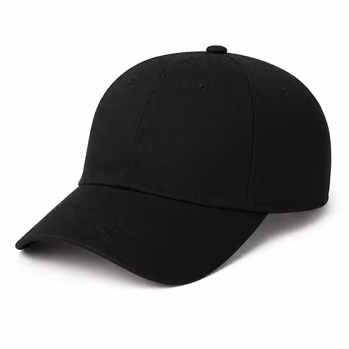Plain black baseball cap with curved brim on white background.