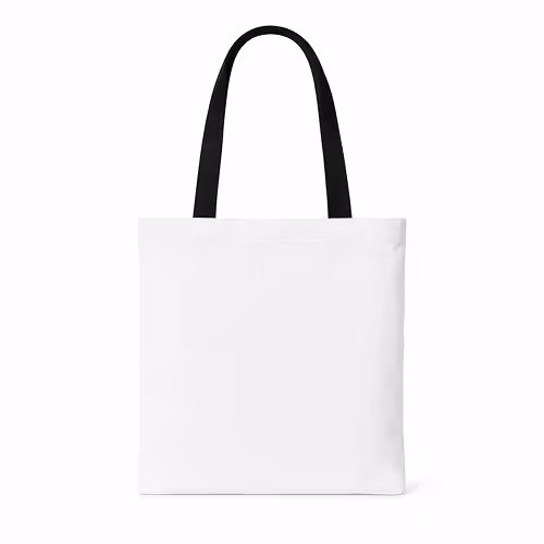 White tote bag with black handles isolated on a white background.
