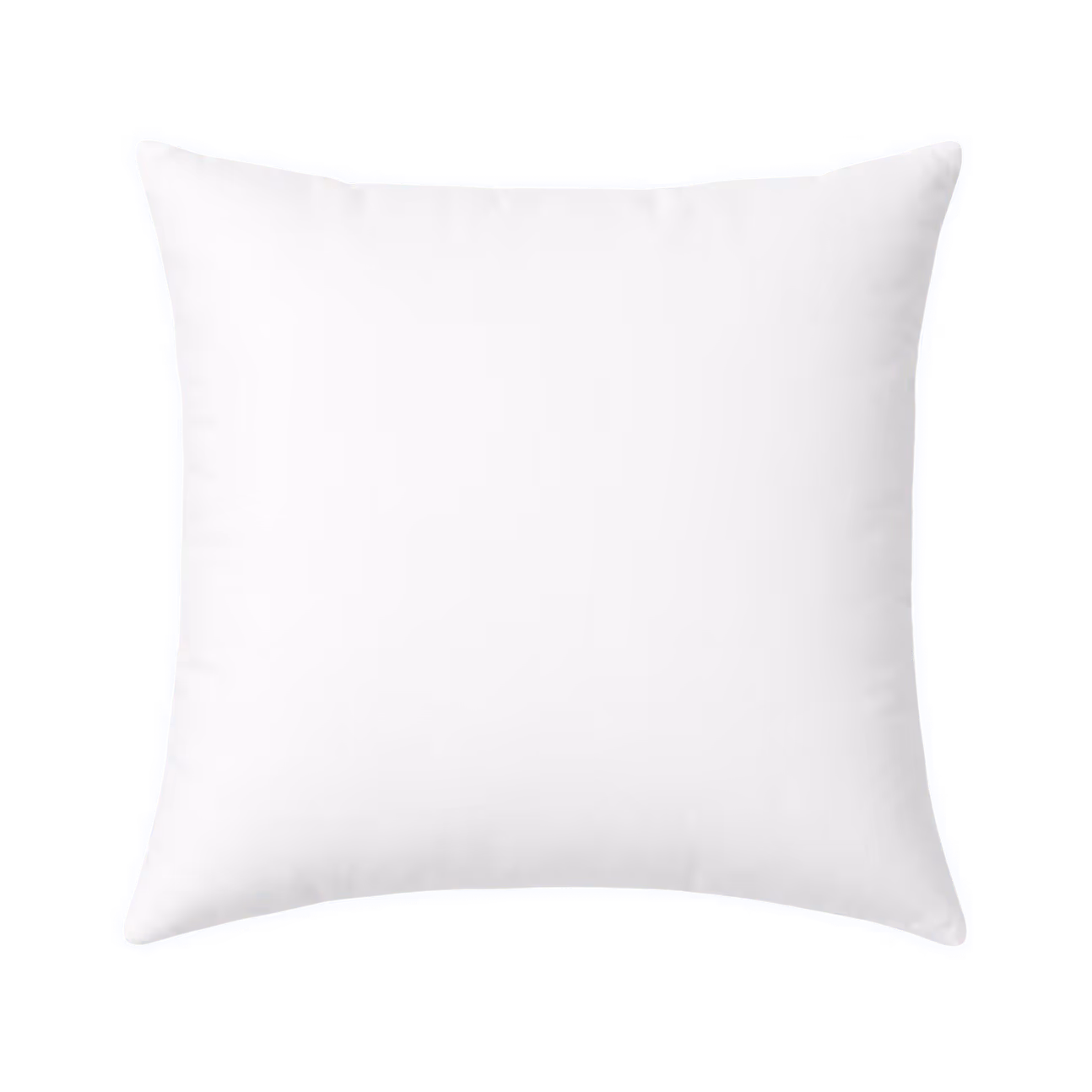 Plain white square pillow with smooth fabric texture on a transparent background.
