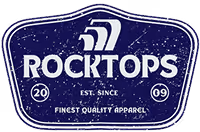 Rocktops brand logo with text: Est. Since 2009 Finest Quality Apparel on a dark textured background.