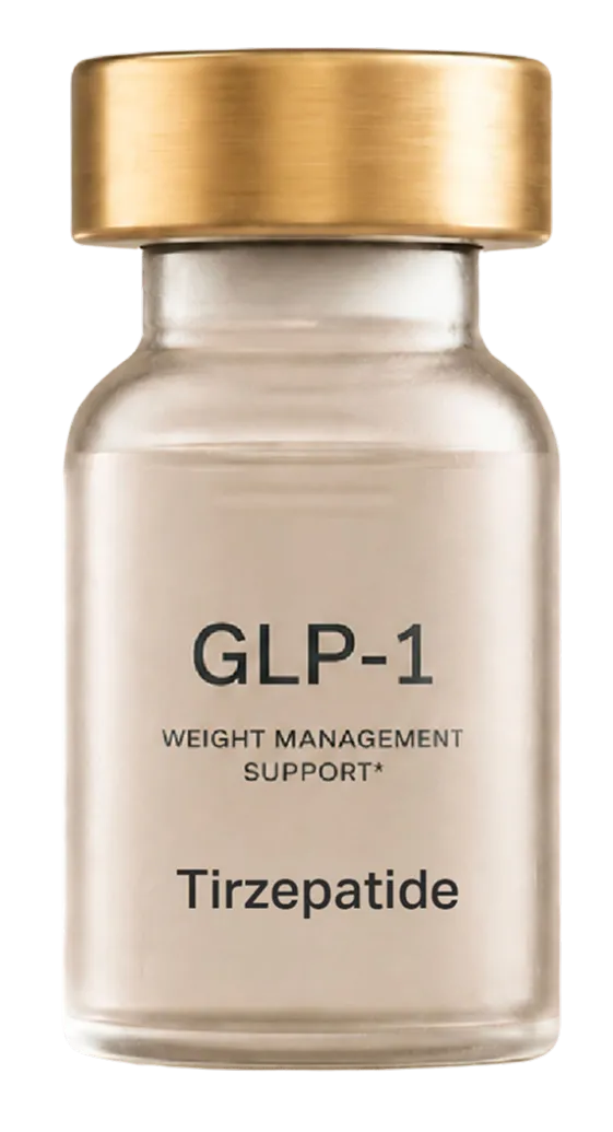 An image of a Tirzepatide GLP-1 bottle.