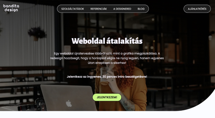 Booking button placed in the hero section of the bandita design website.