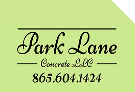 Park Lane Concrete LLC logo with phone number 865.604.1424 on light green background
