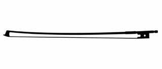 Sombra de um arco de violino com sua forma alongada e cavalo no fundo branco.