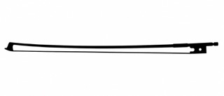 Sombra de um arco de violino com sua forma alongada e cavalo no fundo branco.