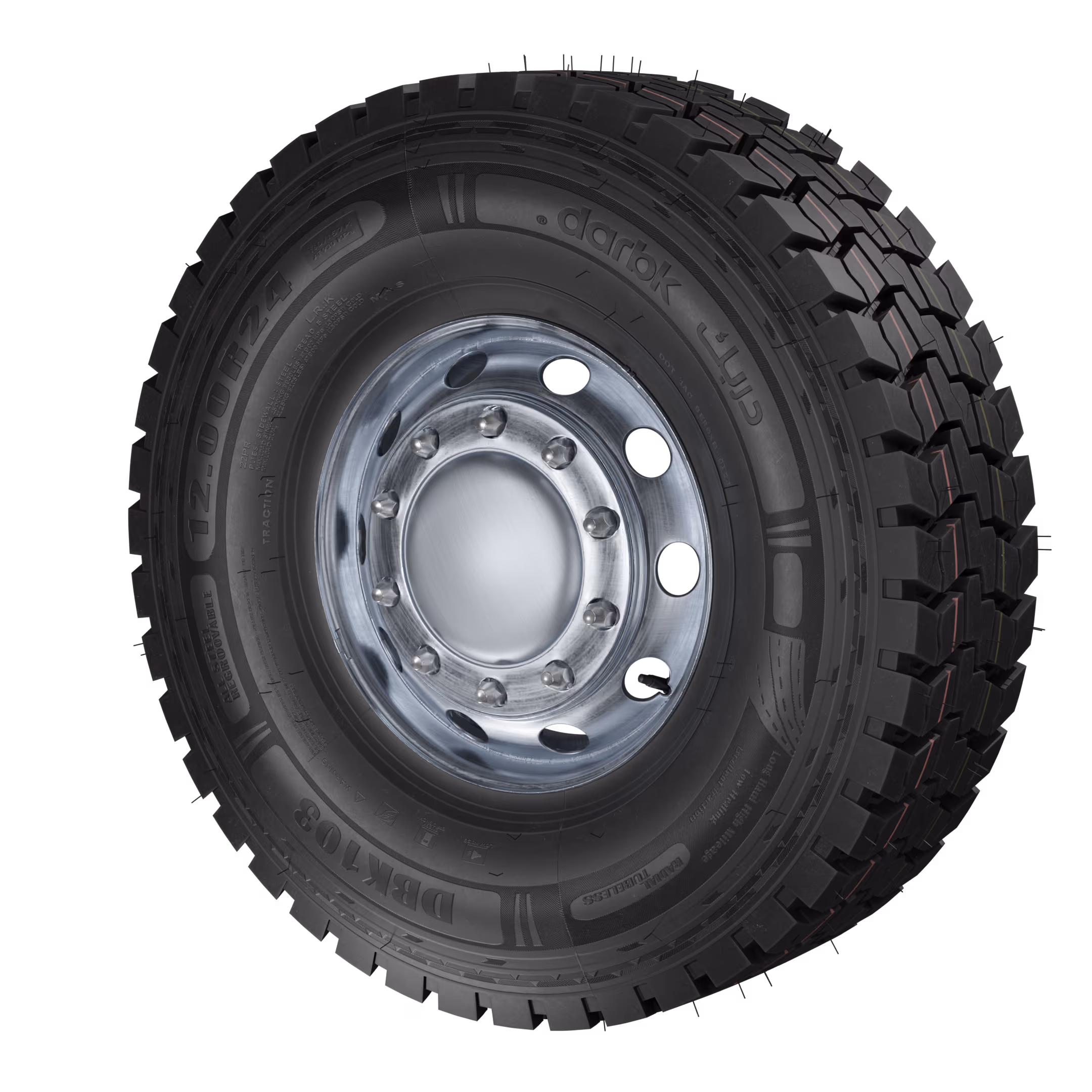 The Darbk Tuwaiq Tread tire is designed for demanding operational tasks in desert environments and industrial sites. It combines high wear resistance, a robust structure that handles heavy loads, and an innovative tread that provides superior vehicle stability on tough terrain.