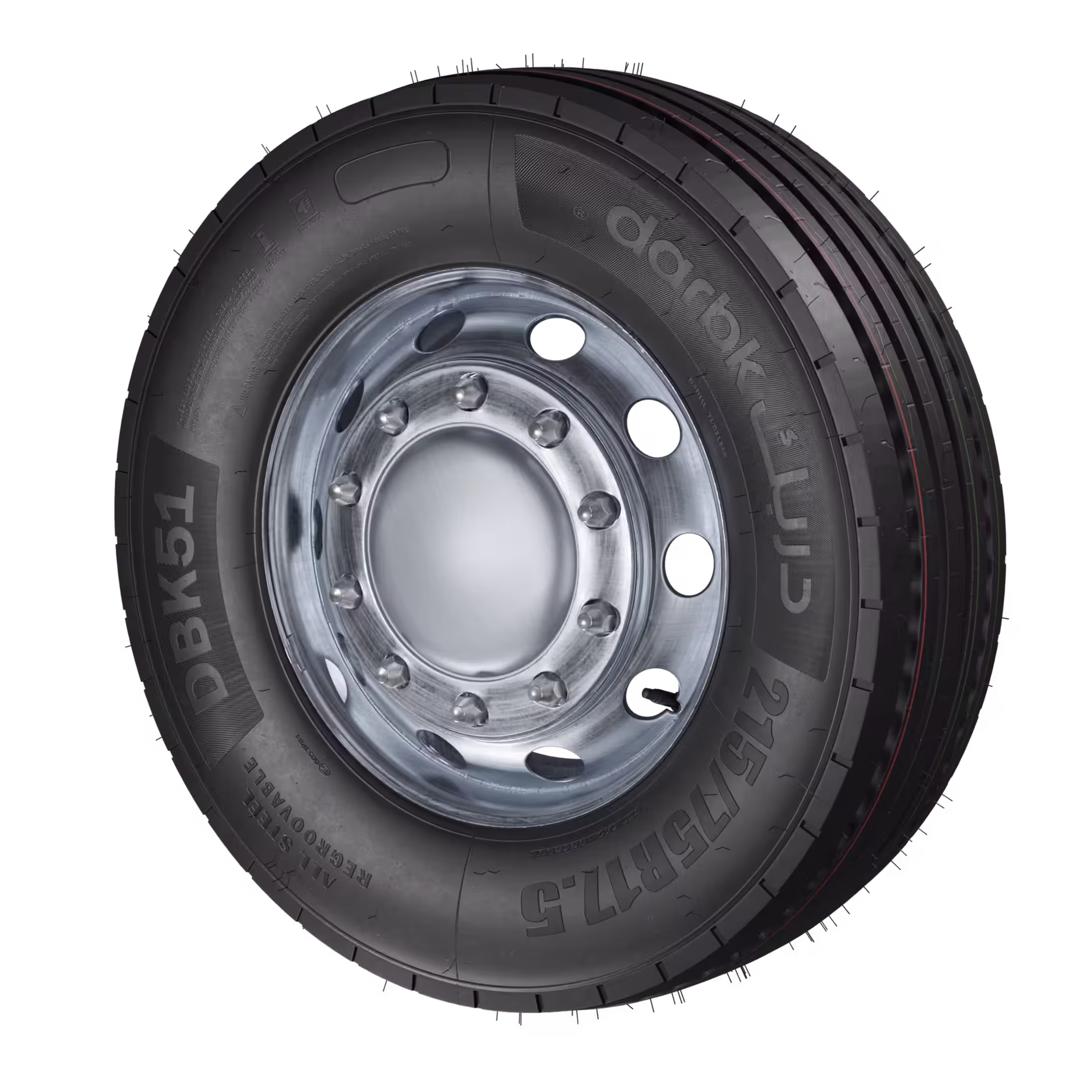 The Darbk Thabat Tread tire is designed for buses and medium-sized trucks operating on long routes and daily trips. It offers quiet grip, driving comfort, and smooth performance. Its internal and external design reduces wear, extends tire life, and enhances safety during continuous use.