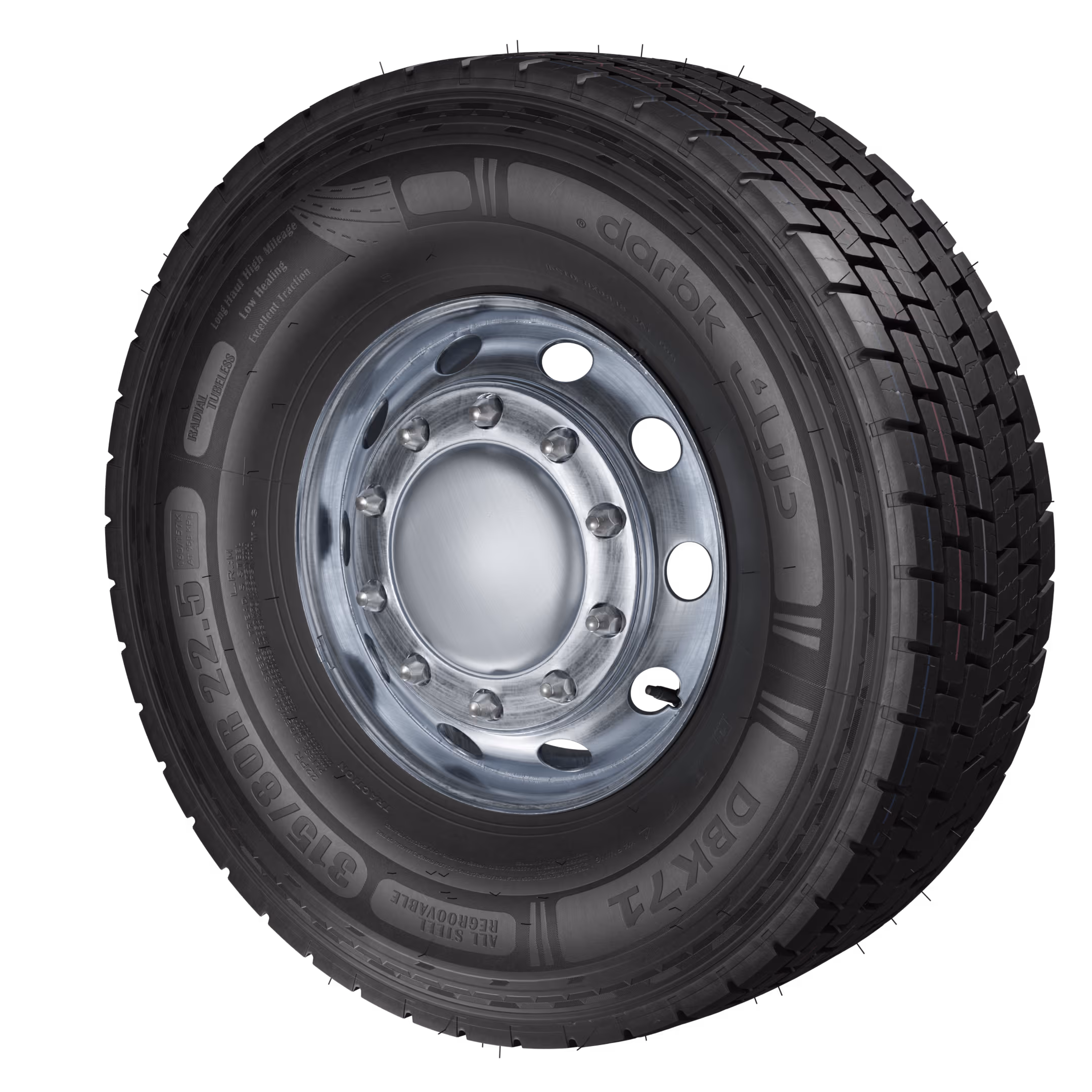 The Darbk Sumood Tread tire is designed for long distances and demanding roads, featuring a four-belt reinforced structure and a wide tread that provides high vehicle stability. The precision cutting technology reduces wear and slipping, making this tire an ideal choice for fleets operating in environments that demand maximum reliability.