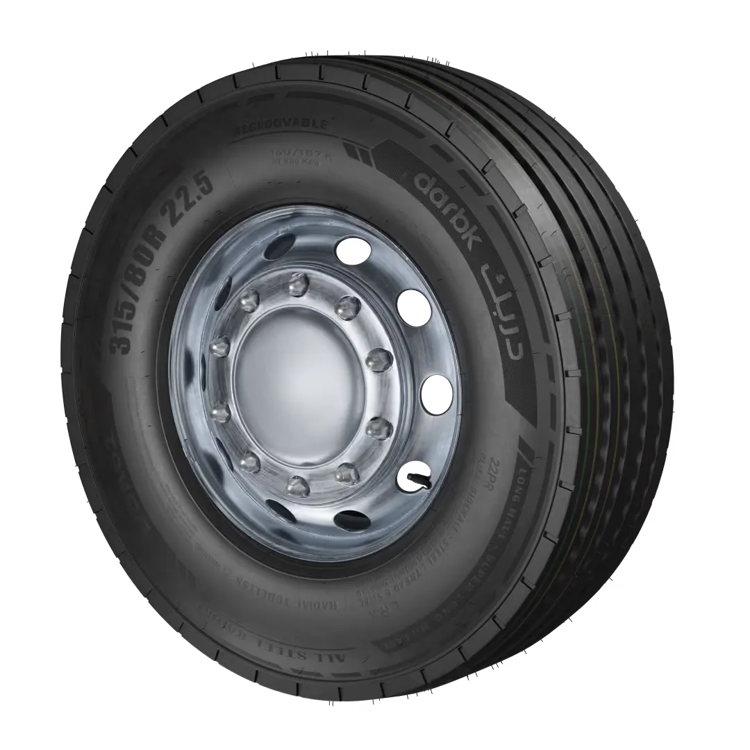 The Darbk Khutoot Tread tire is designed for long-distance transport, featuring high stability and comfortable performance on highways. Its engineered design, reinforced with smart cushioning technology and durable inner layers, reduces wear and noise, making it an ideal choice for fleets seeking to reduce costs and improve operational efficiency.