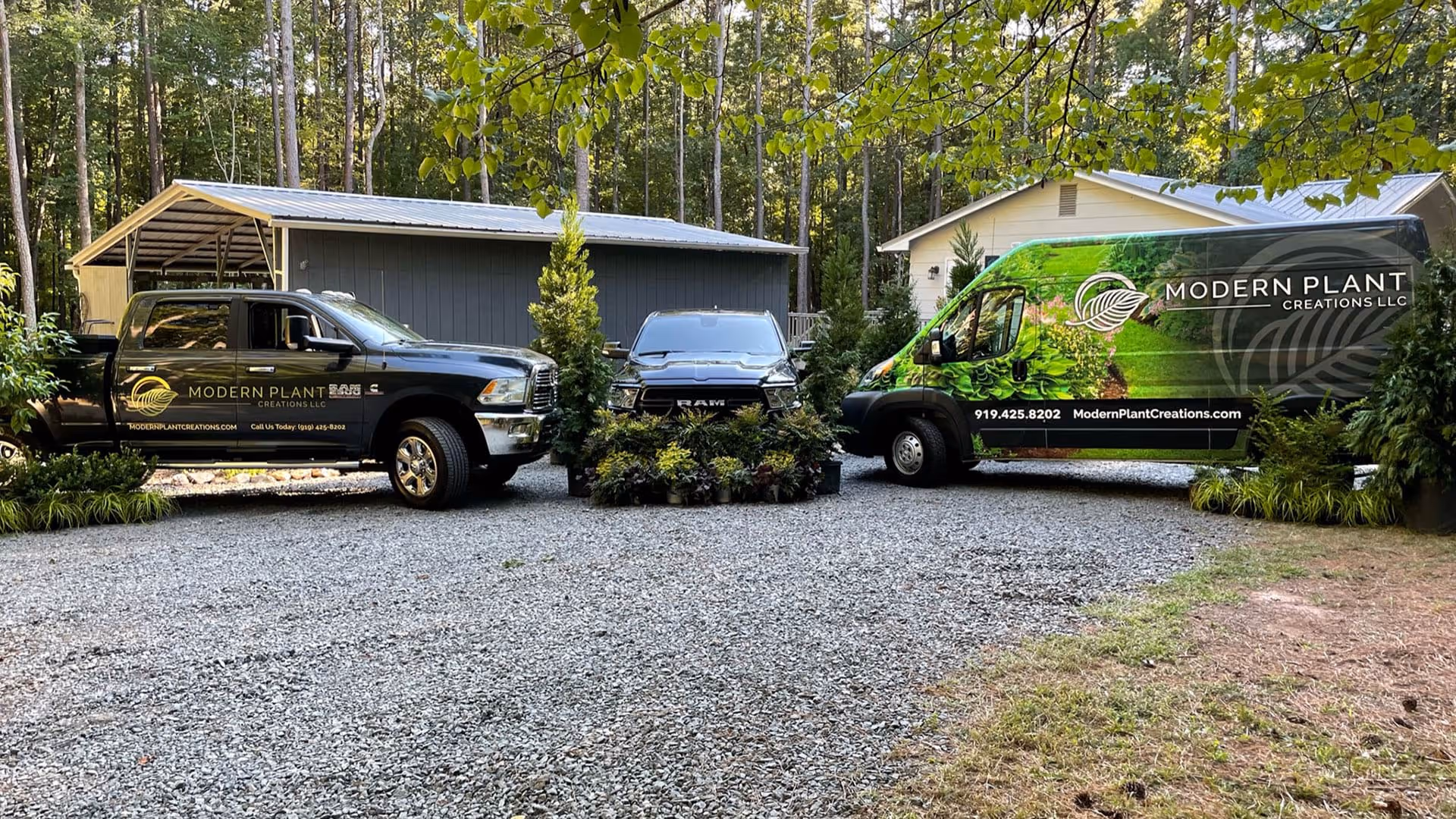 Modern Plant Creations company truck serving landscaping clients in Raleigh, North Carolina
