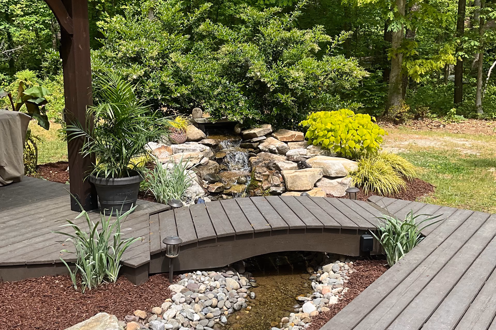 Custom pondless waterfall installation in Raleigh, North Carolina
