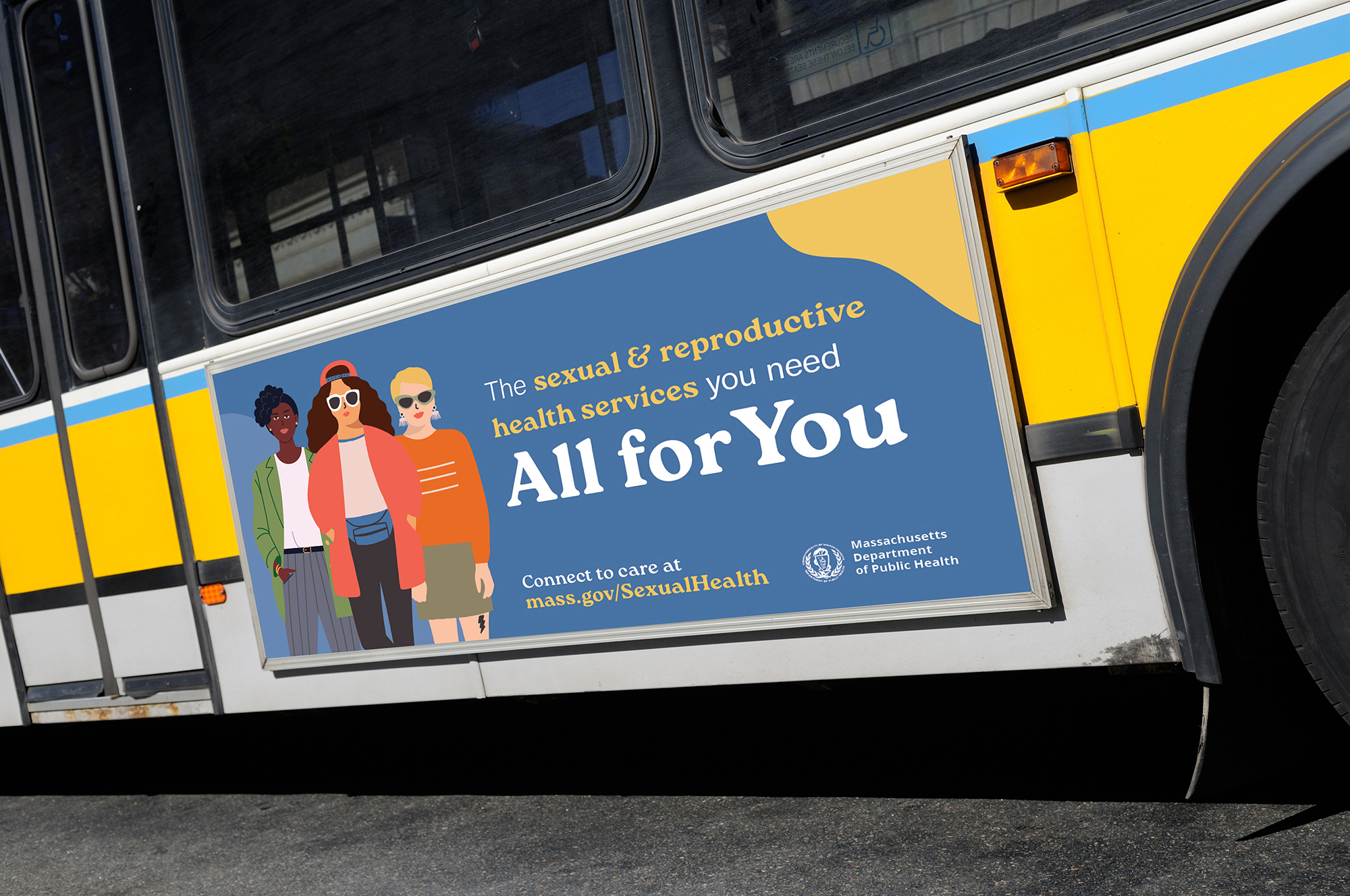 Bus side ad for the All for You sexual and reproductive health services campaign