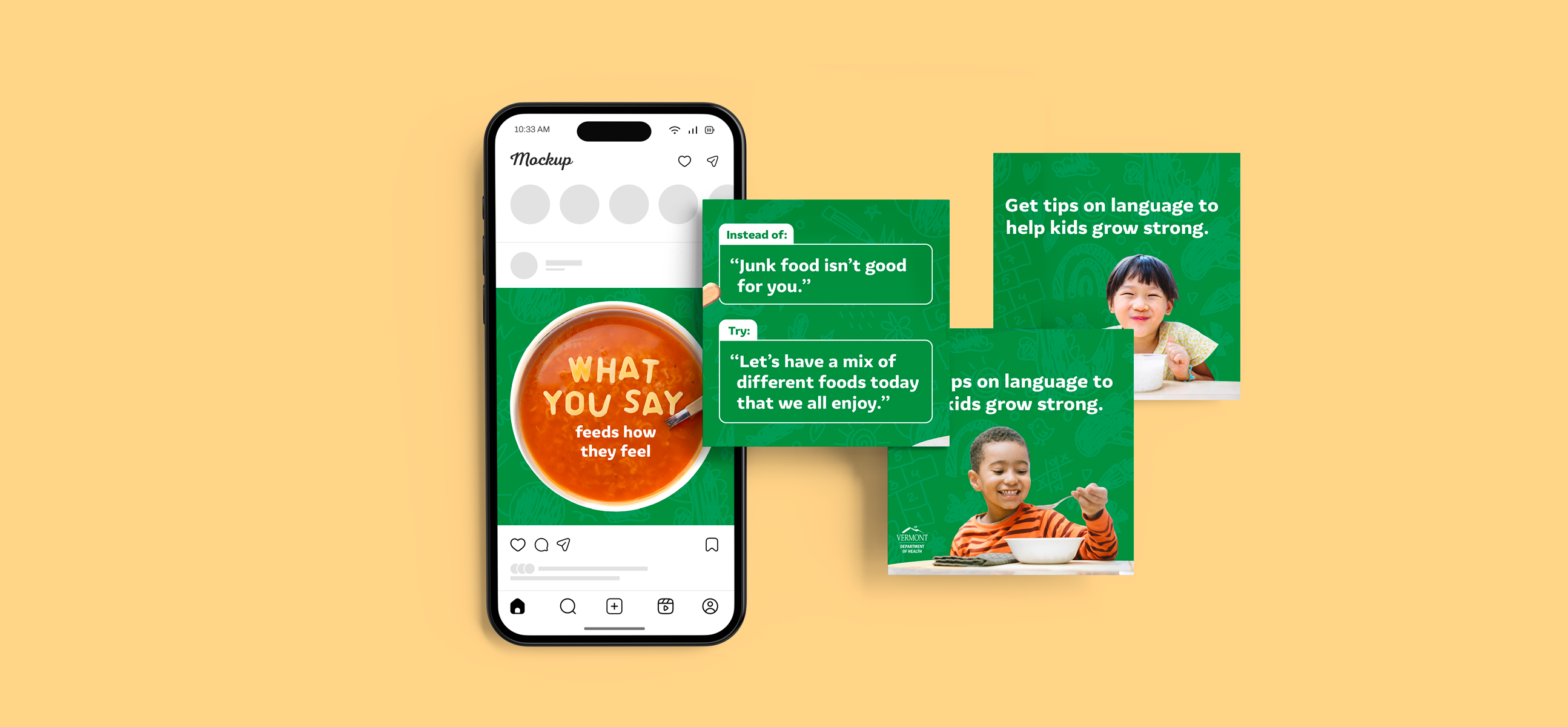 Instagram posts on a phone for the What you say feeds how they feel campaign