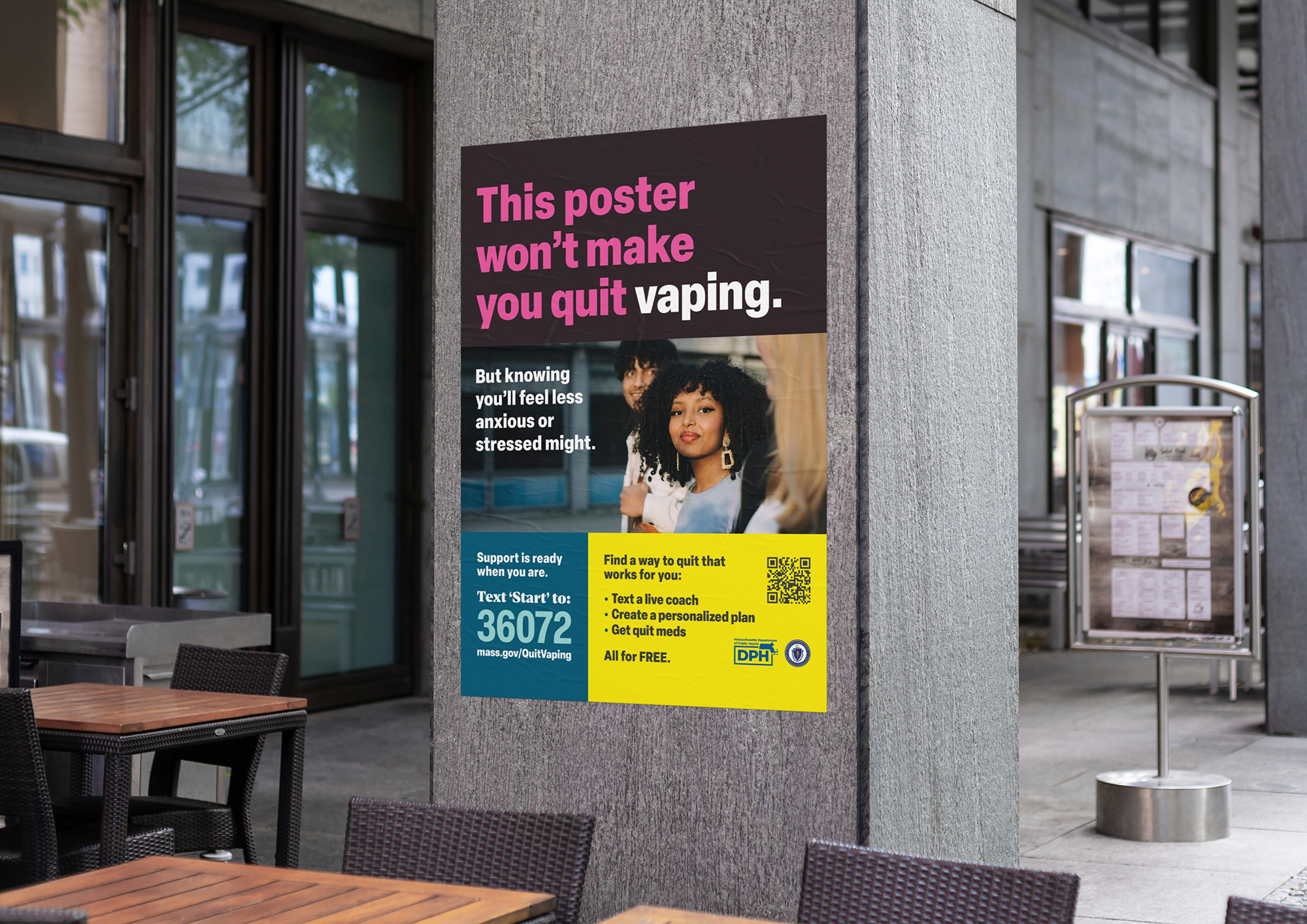 Wall poster reading This poster won't make you quit vaping
