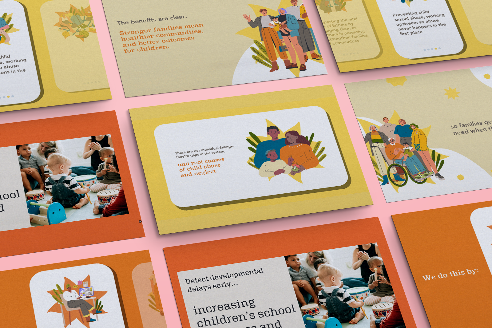 Grid of images from The Children's Trust video featuring illustrations and classroom photos