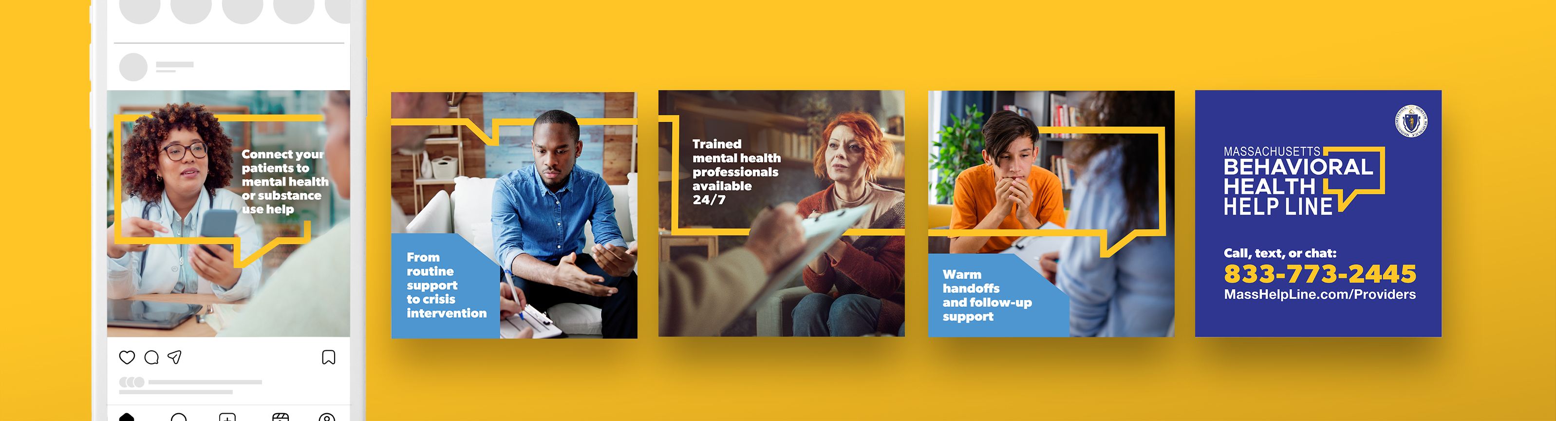 Behavioral Health Help Line social carousel with the number 833-773-2445
