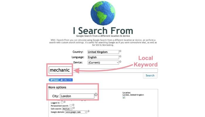 Implementing location-specific keywords and content