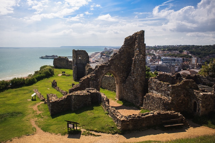 Hastings Castle ruins on the hill