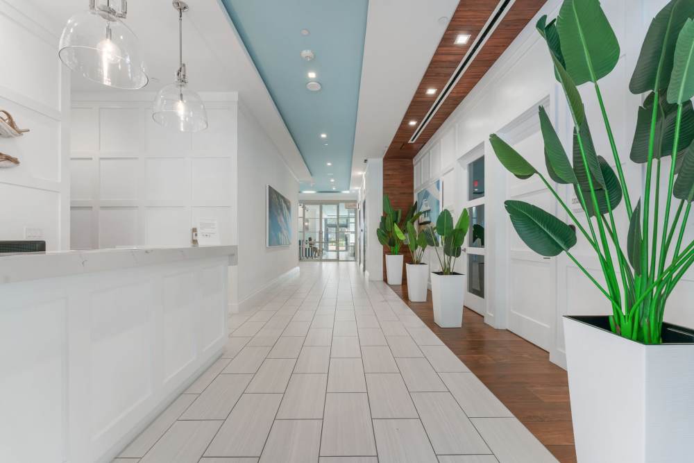 Leasing office entrance with desk