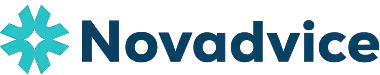 Novadvice company logo with a star-like turquoise icon and dark blue text.