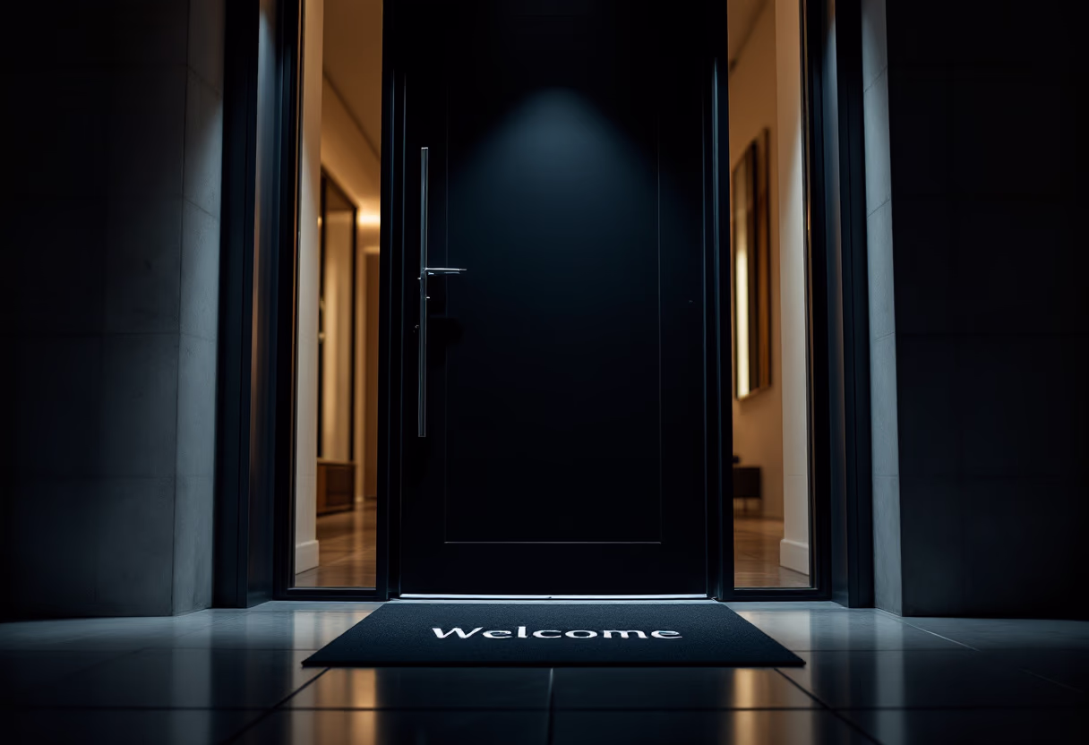 [background image] image of a front door with a welcome mat (for a cleaning service)