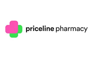 Priceline Pharmacy logo with a pink and green cross symbol next to the text.