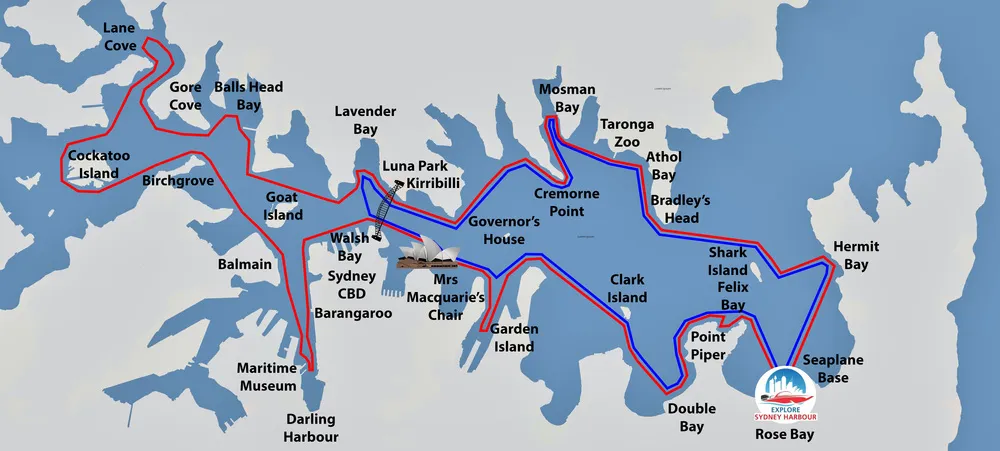 Tourkarte Sydney Harbour — Routen von Explore Sydney Harbour