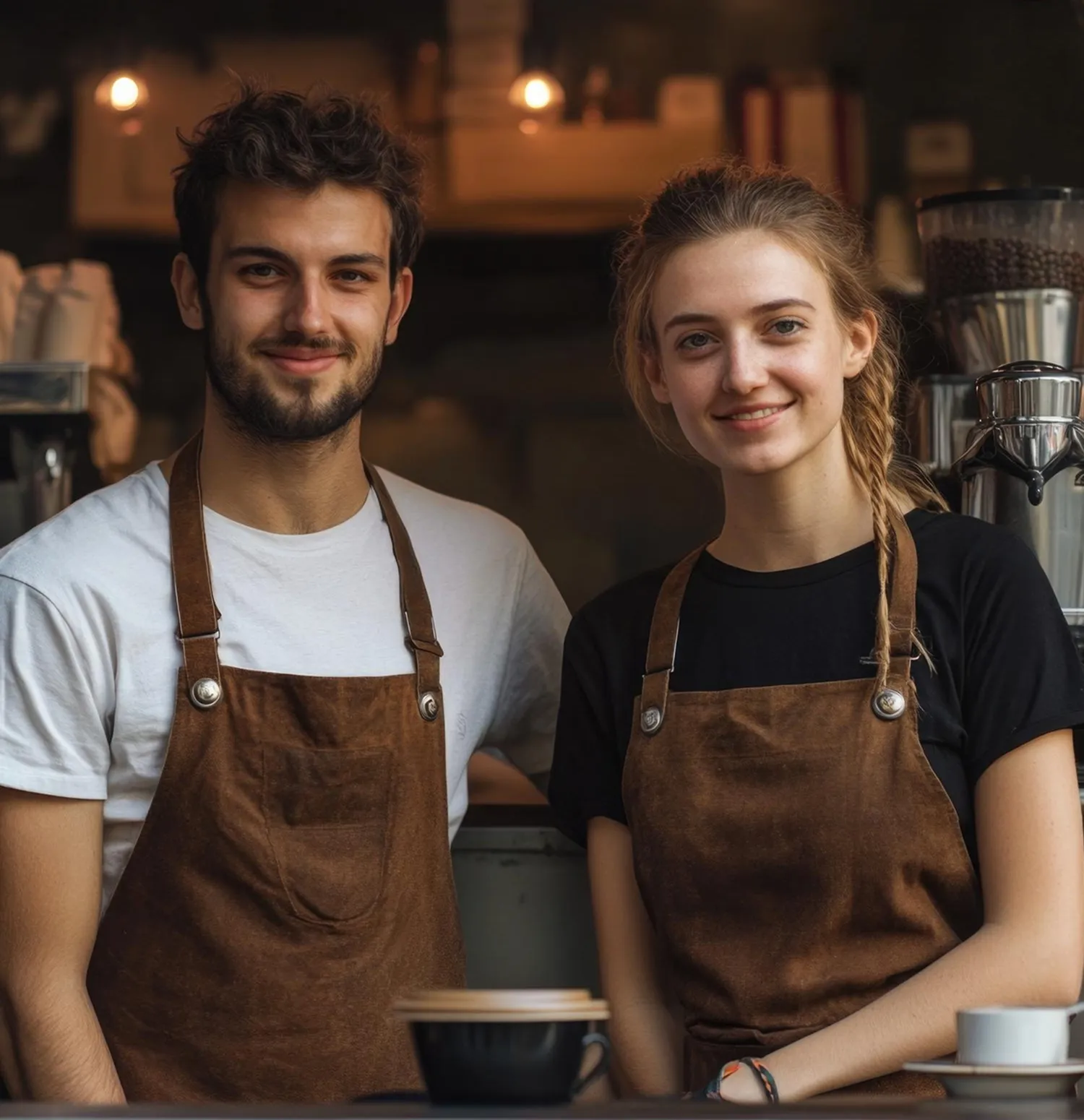 Couple coffee shop counter