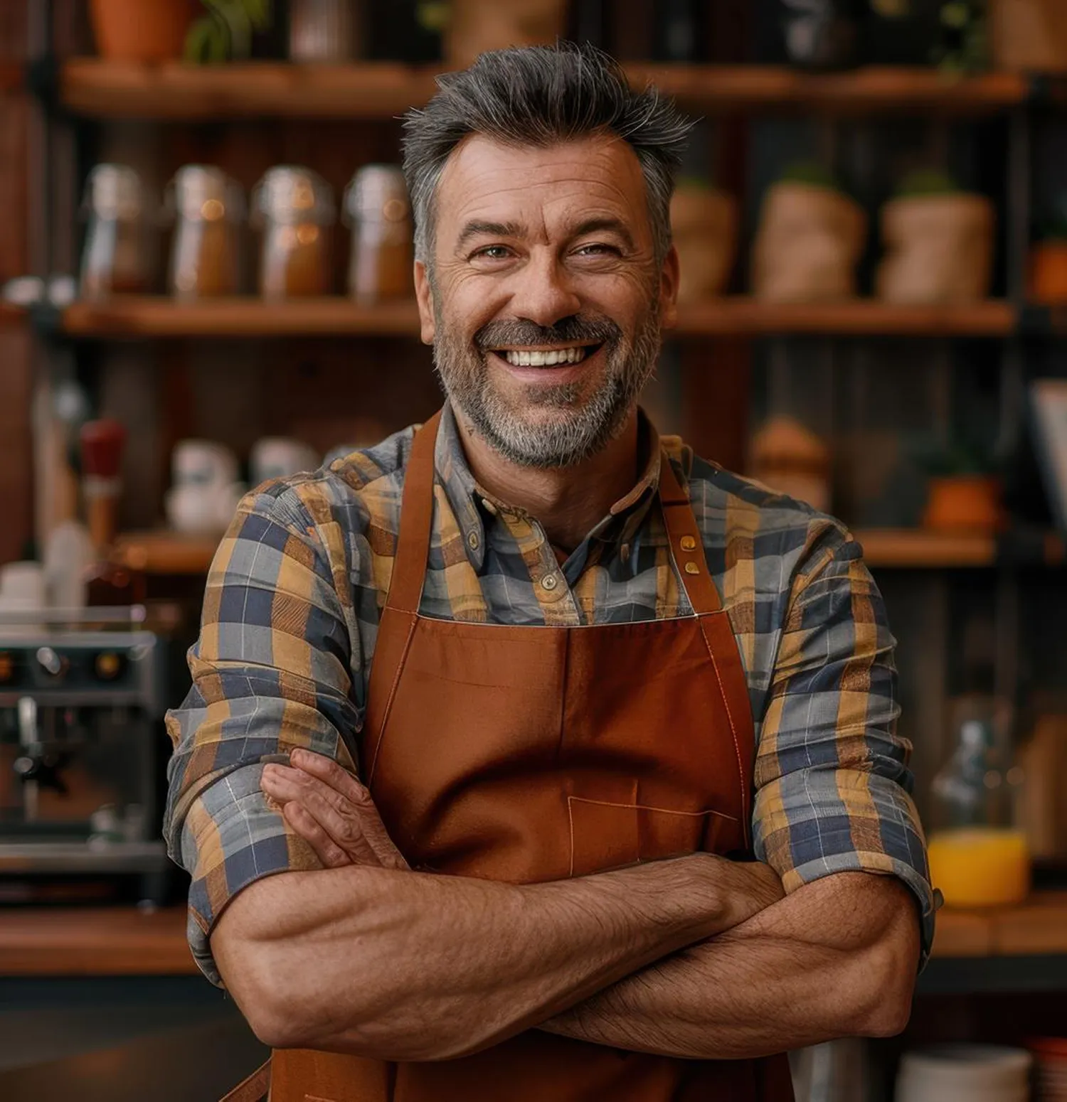 Smiling cafe owner