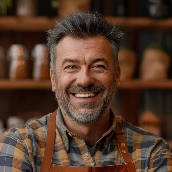 Smiling cafe owner small image