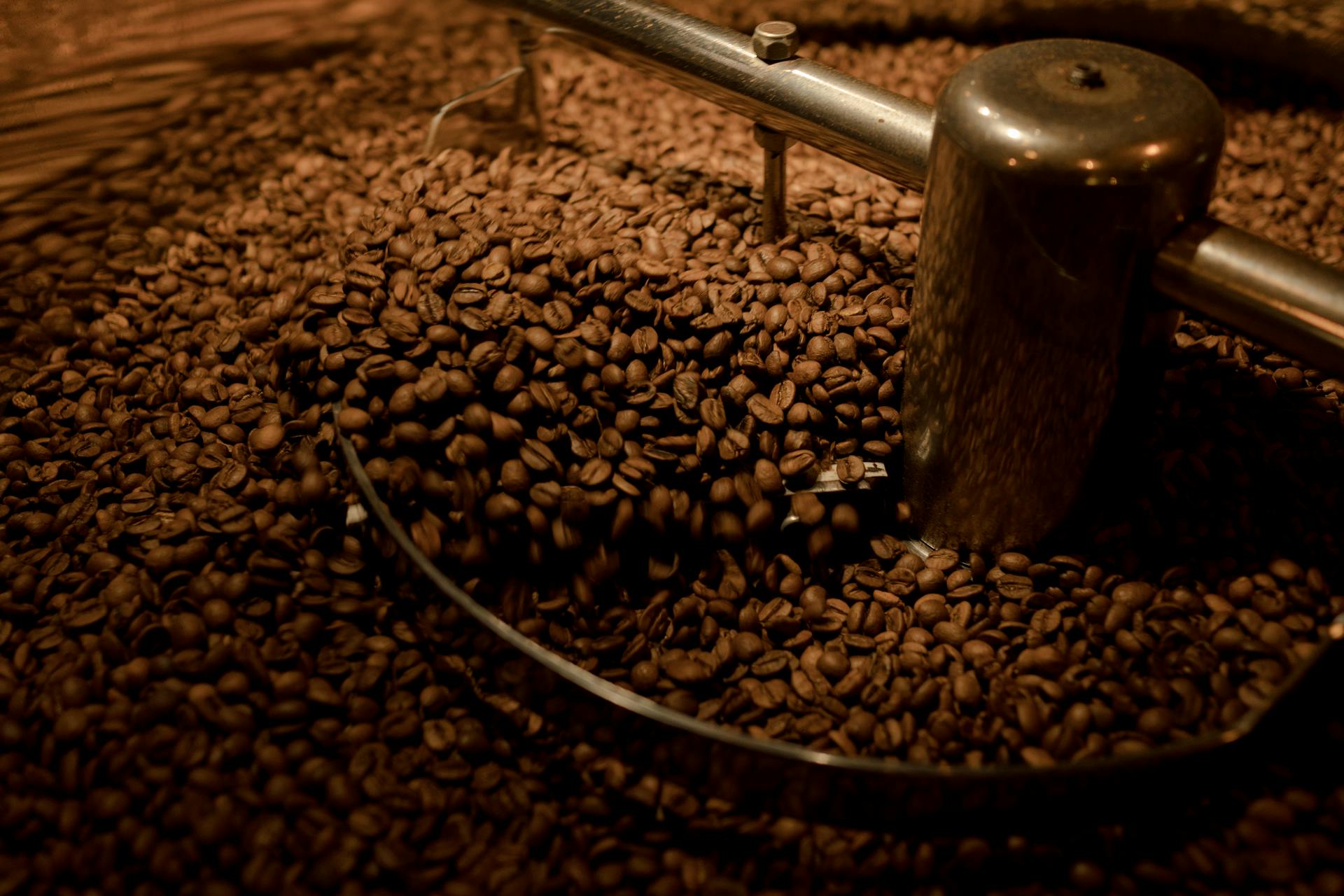 Coffee beans on a roaster