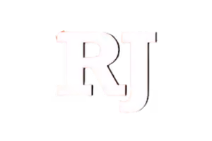 RJ initials in white on a black background.