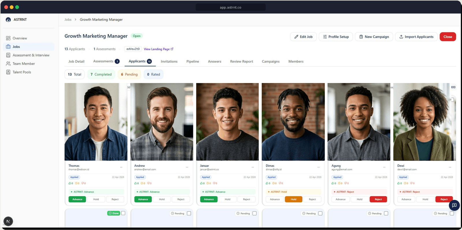 ASTRNT platform dashboard screenshot