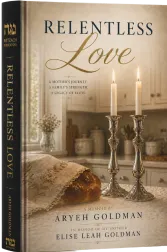 Book cover for Relentless Love showing two lit candles on a candlestick in a cozy kitchen setting.