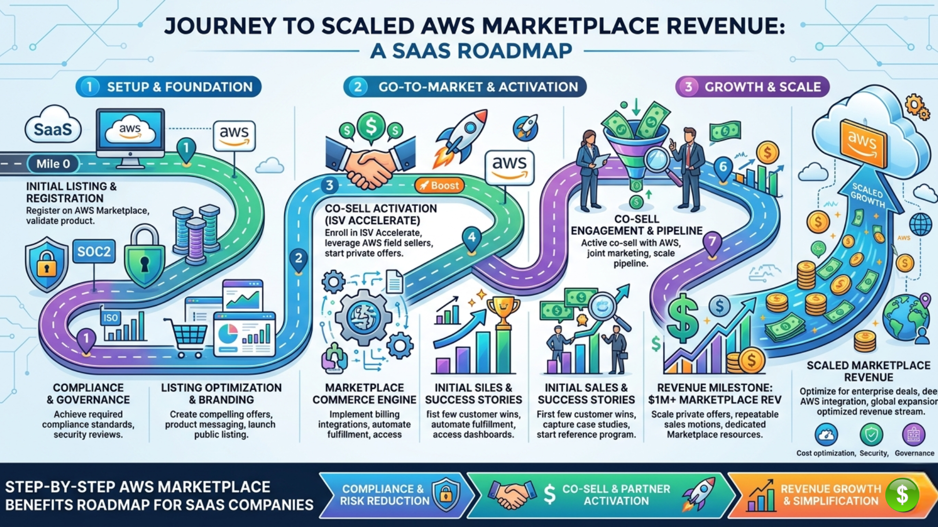 Step-by-step aws marketplace benefits roadmap for SaaS companies including compliance, co-sell activation, and revenue growth milestones - Missioned AI