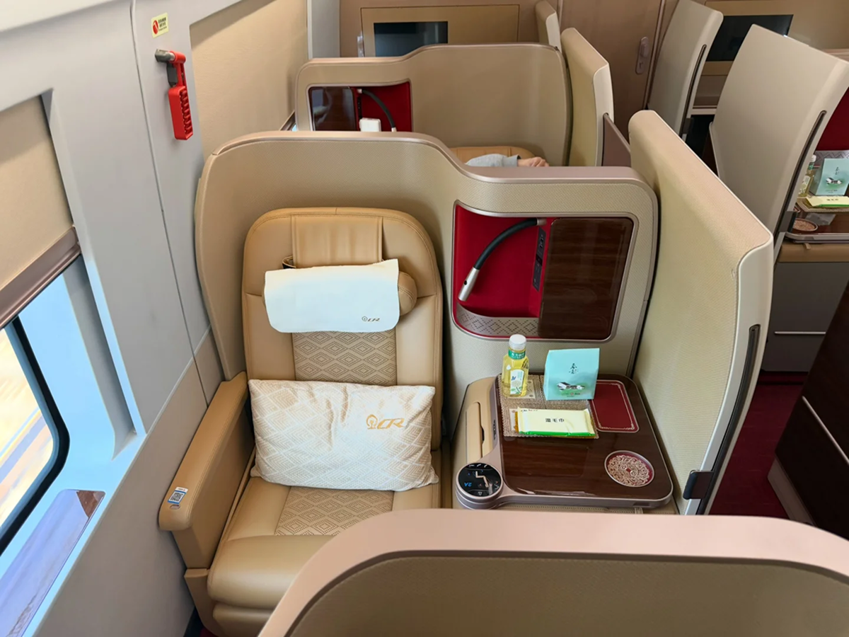 Private-suite business class seat on a China high-speed train