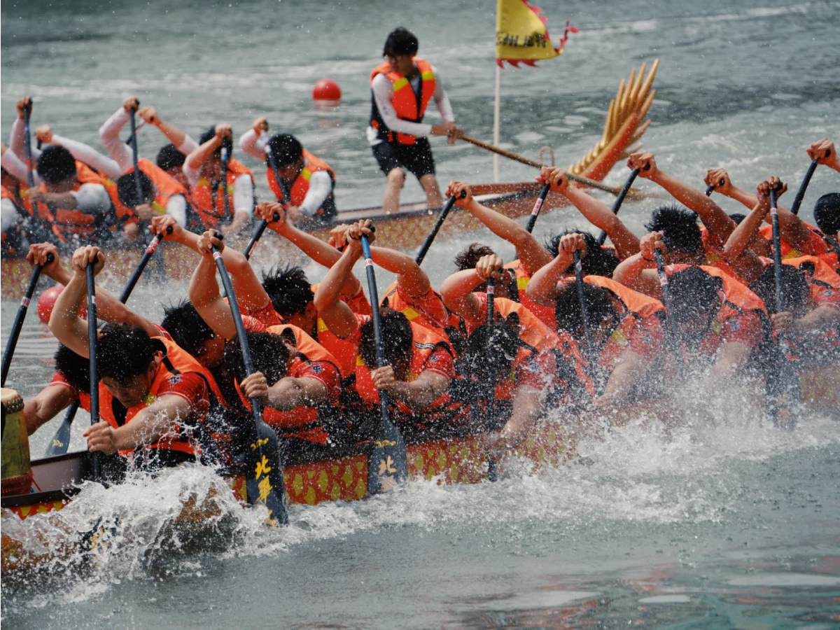 Dragon boat on the water during Dragon Boat Festival
