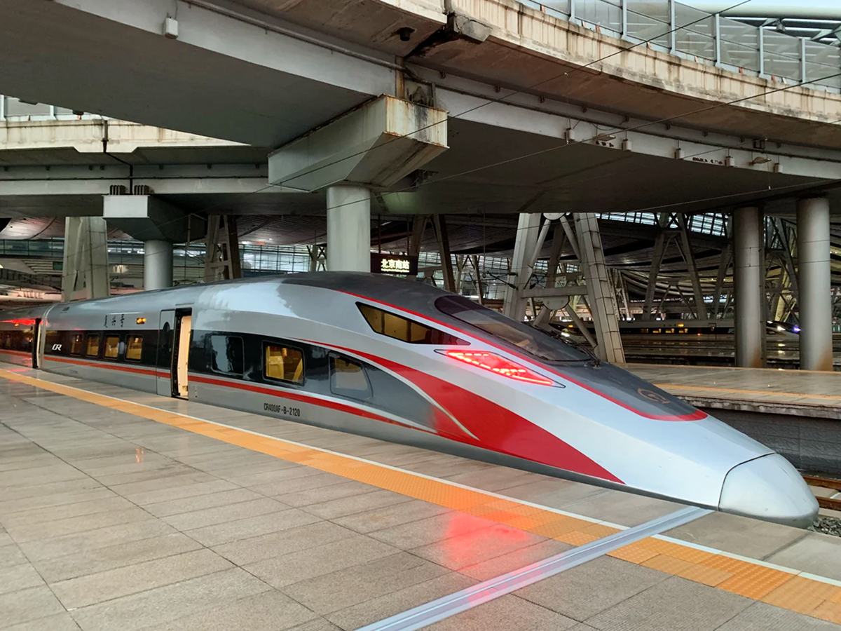 High-speed train on a China trip transfer day