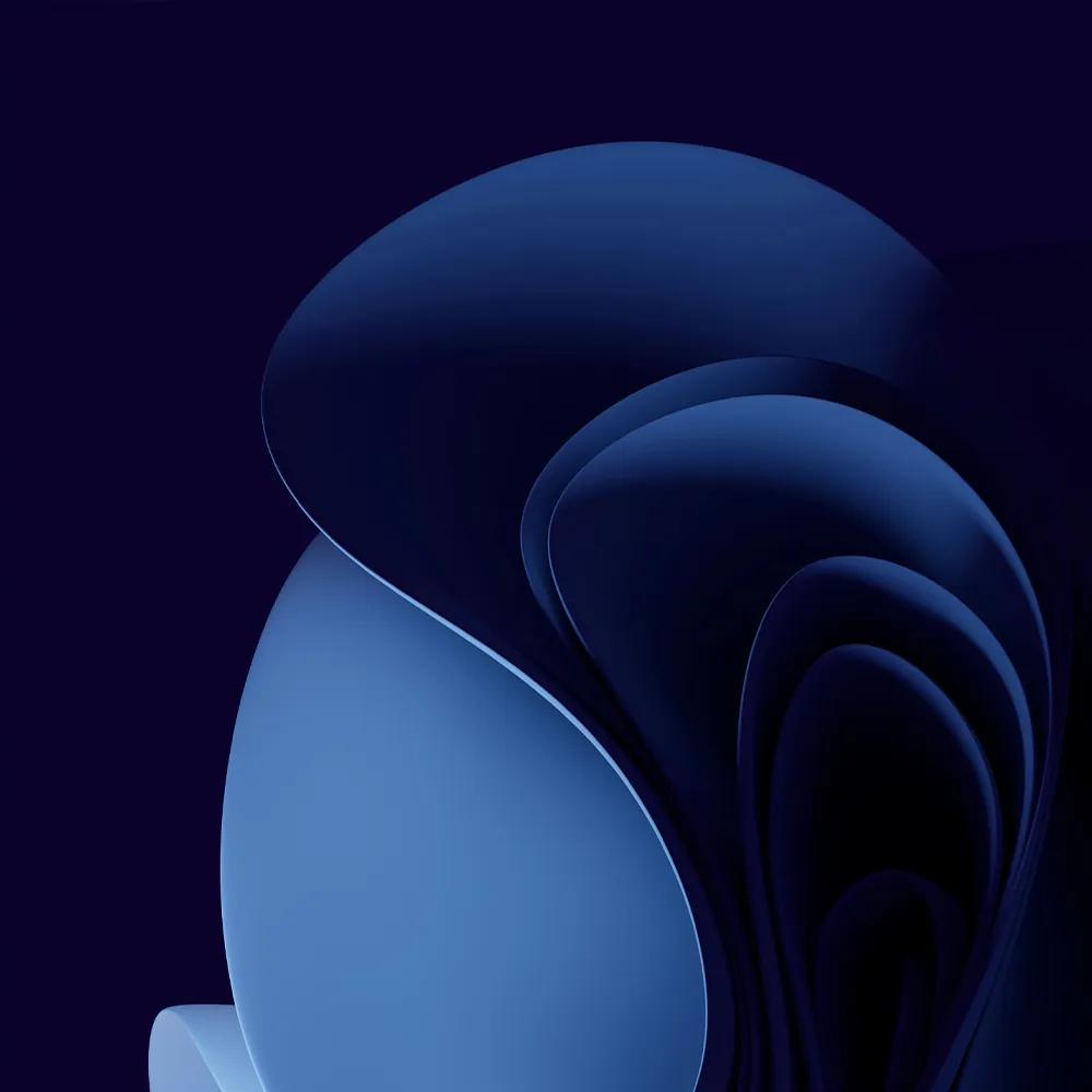 Dark blue shapes swirling above a lighter blue spherical form on a dark background.