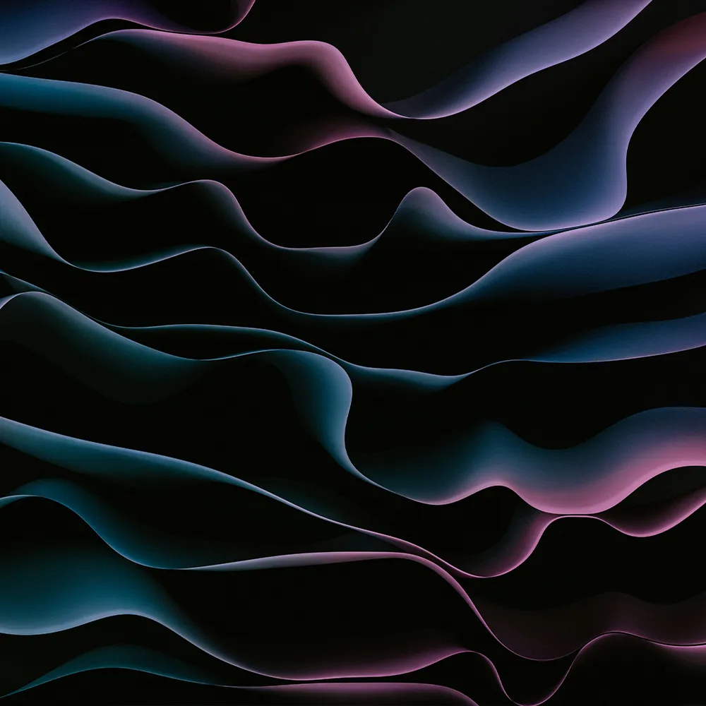 Flowing dark wavy shapes with subtle purple and blue lighting on black background.