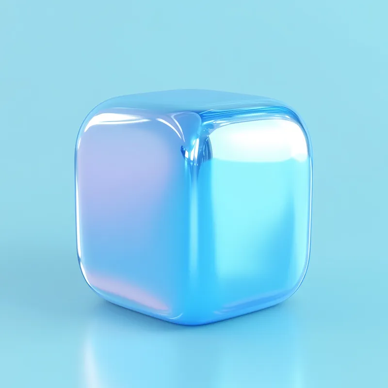 Shiny blue cube with rounded edges on a matching blue surface and background.